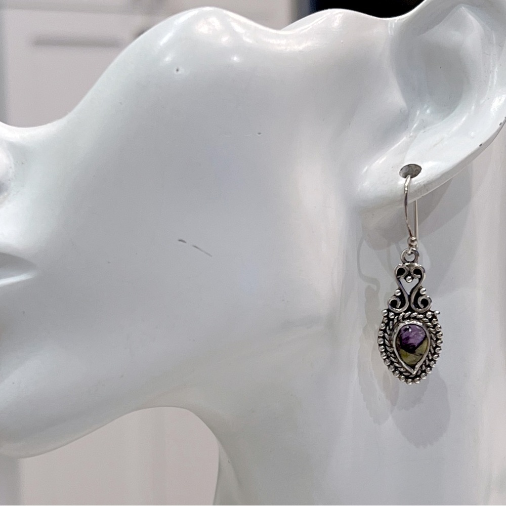Tasmanian Stichtite Sterling Silver Drop Earring - Picture 2 of 10
